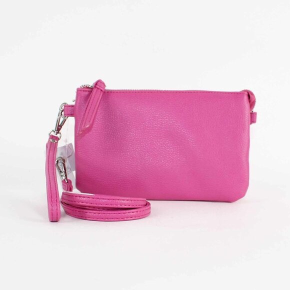 Minicci $25 8 x 5 x 2 Pink Zip Convertible Faux Leather Crossbody Purse - Picture 1 of 5